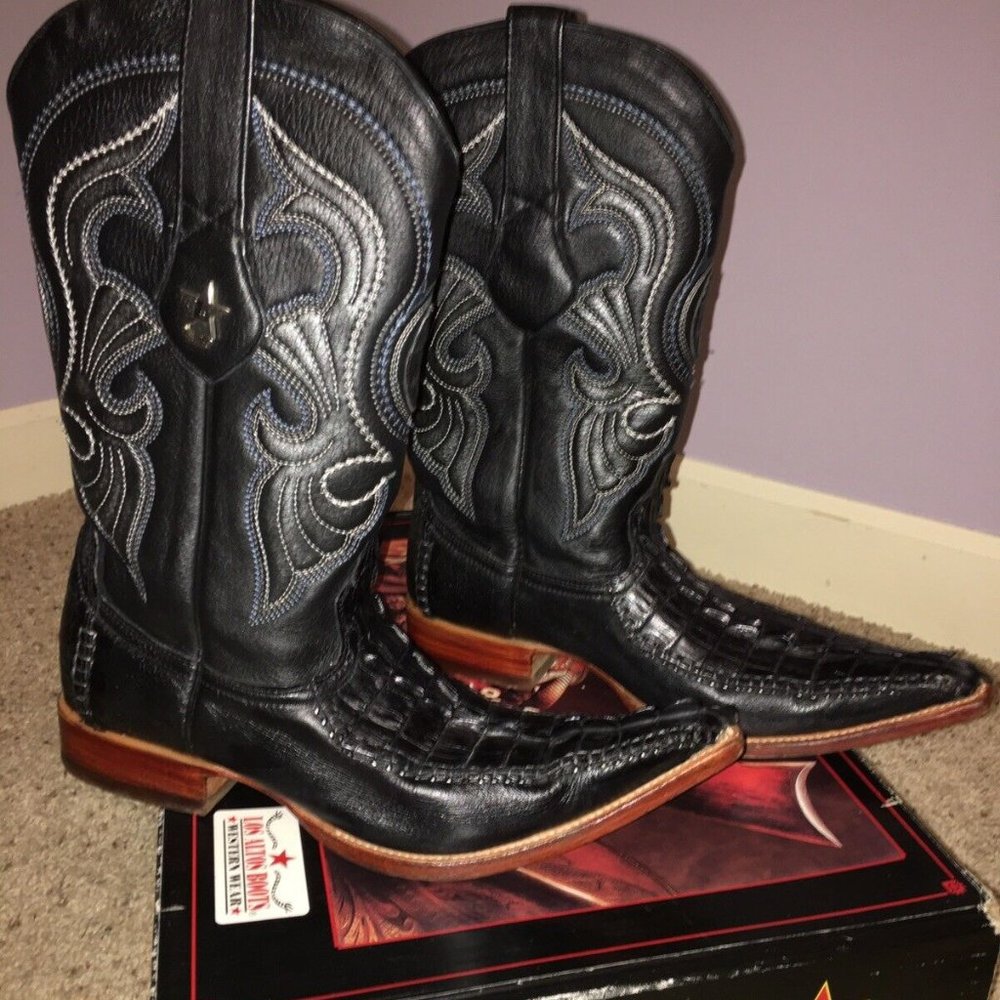 LOS ALTOS Boots BLACK Genuine Crocodile SNIP TOE - Sz 7.5 EE Nice!